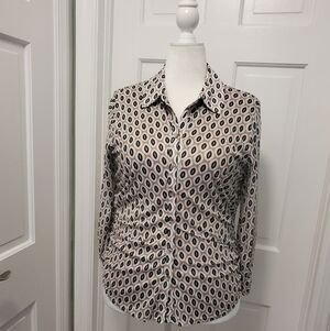 Cable & Gauge Geometric Print Button Front Knit Top Size XL, Business Casual